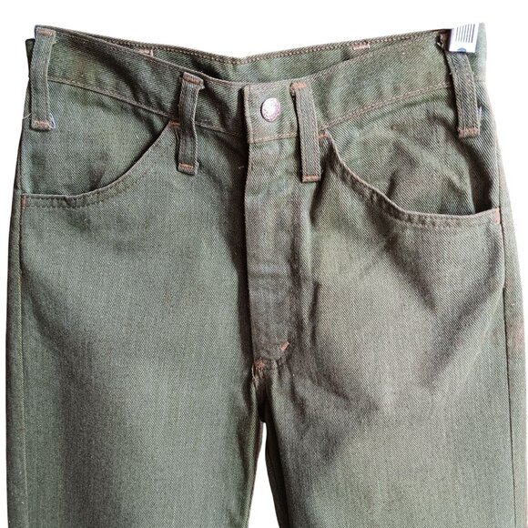 24x27 Boys Vintage Leafy Green Denim Jeans 1970's Flare Distress Hippy Shaggy - Picture 3 of 8